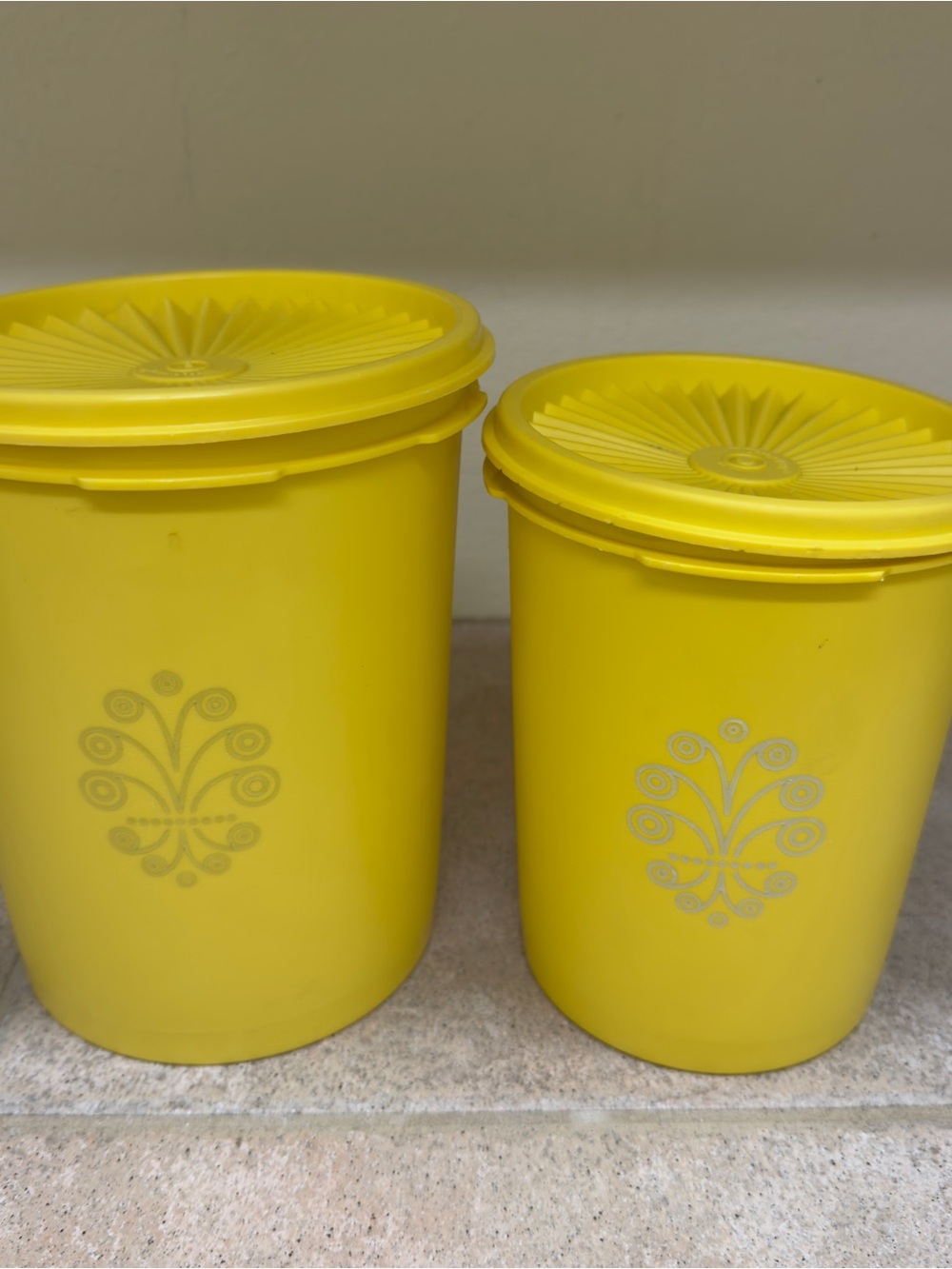 Vintage Tupperware Harvest Gold Storage Canisters with lids, Set of 2